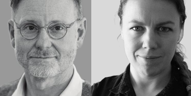 Magnus Karlsson och Lena Wilderäng vid Centrum för civilsamhällesforskning i två separata svartvita porträtt där båda tittar in i kameran och ler smått.